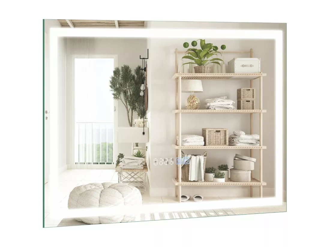 Miroir de Salle de Bain à LED, Miroir Mural Lumineux avec 3 Couleurs/Luminosité Réglable, Fonction Mémoire Affichage Temps Température IP44 avec Interrupteur Tactile, Argent