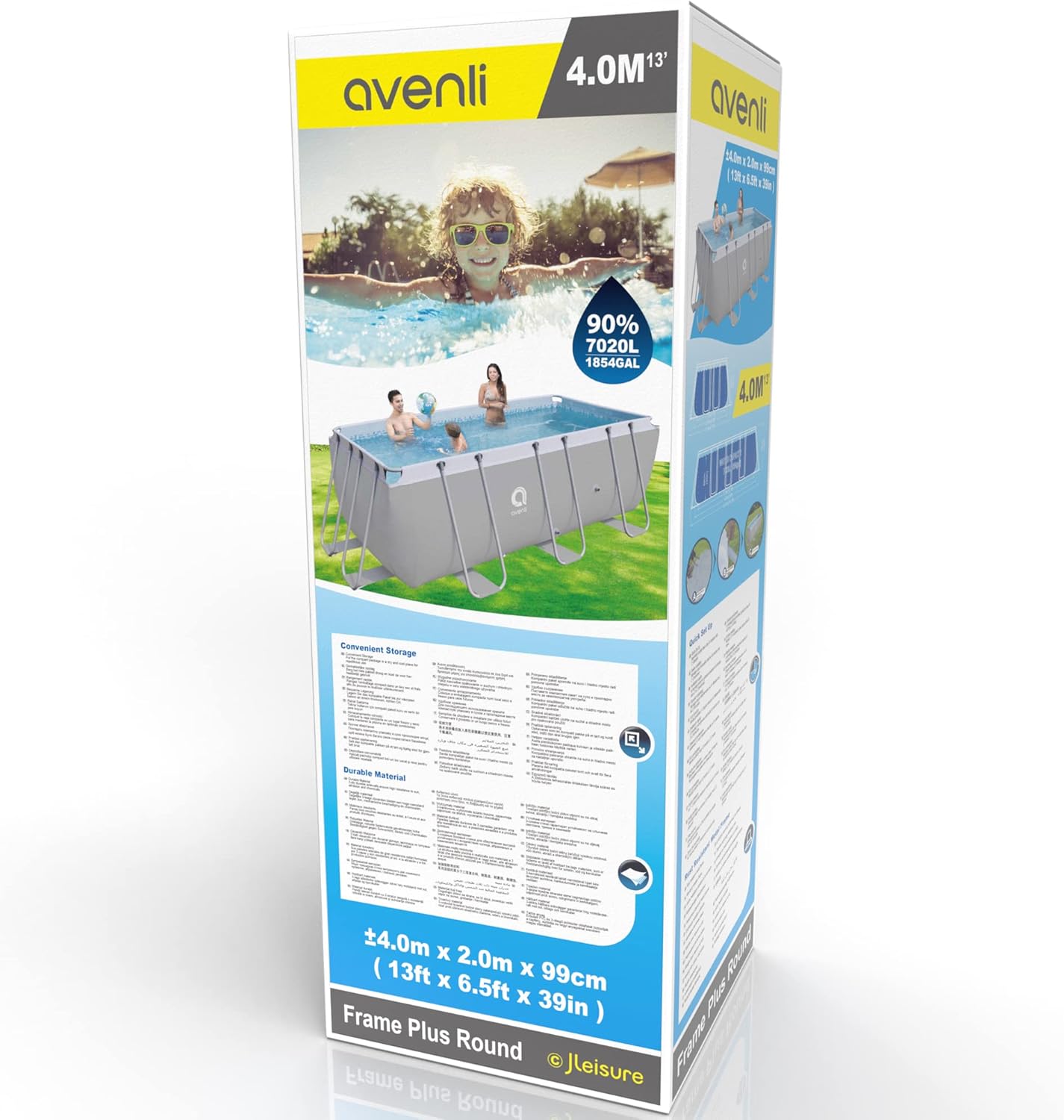 Avenli Pool 400 x 200 x 100 cm Frame Plus Stahlrahmen Aufstellpool ohne Pumpe grau Framepool grau rechteckig Swimming Schwimmbecken Ersatzpool