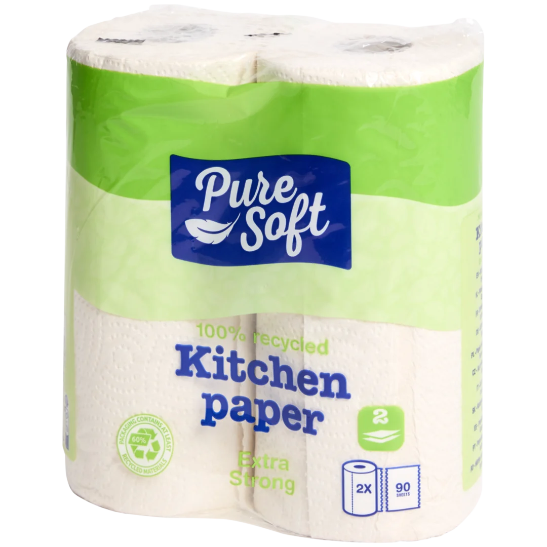 Pure Soft gerecycled keukenpapier 2 rollen | 90 vel | 2-laags