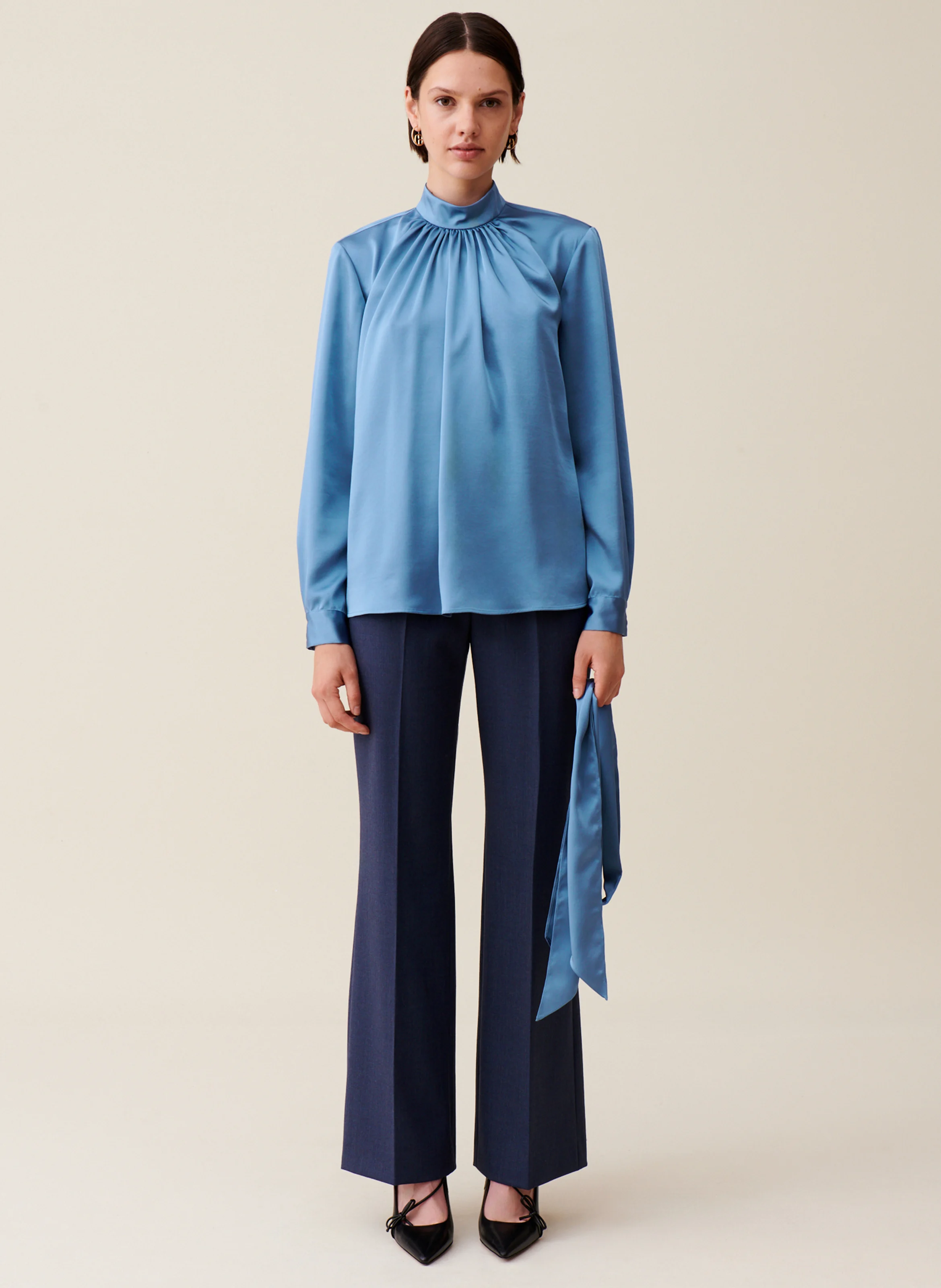 Blouse col lavallière| Bleu