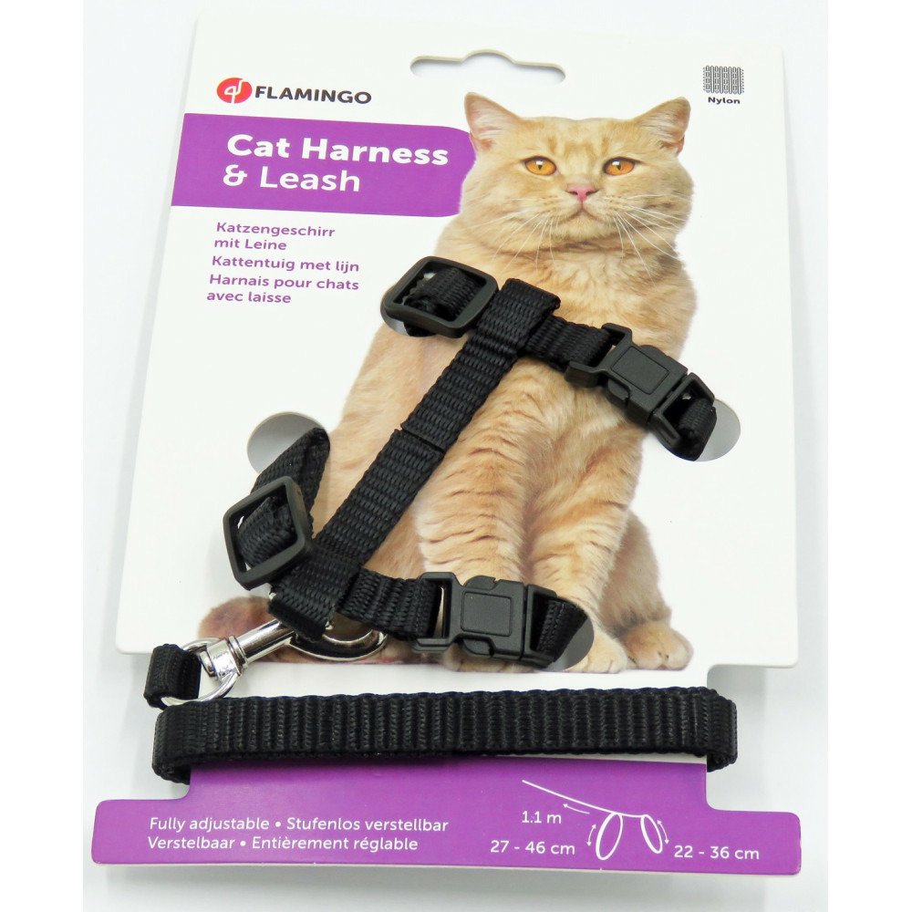 Harnais et laisse de 1.10 mètre couleur noir pour chat,