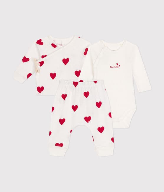 Ensemble 3 pièces imprimé coeur en coton bébé