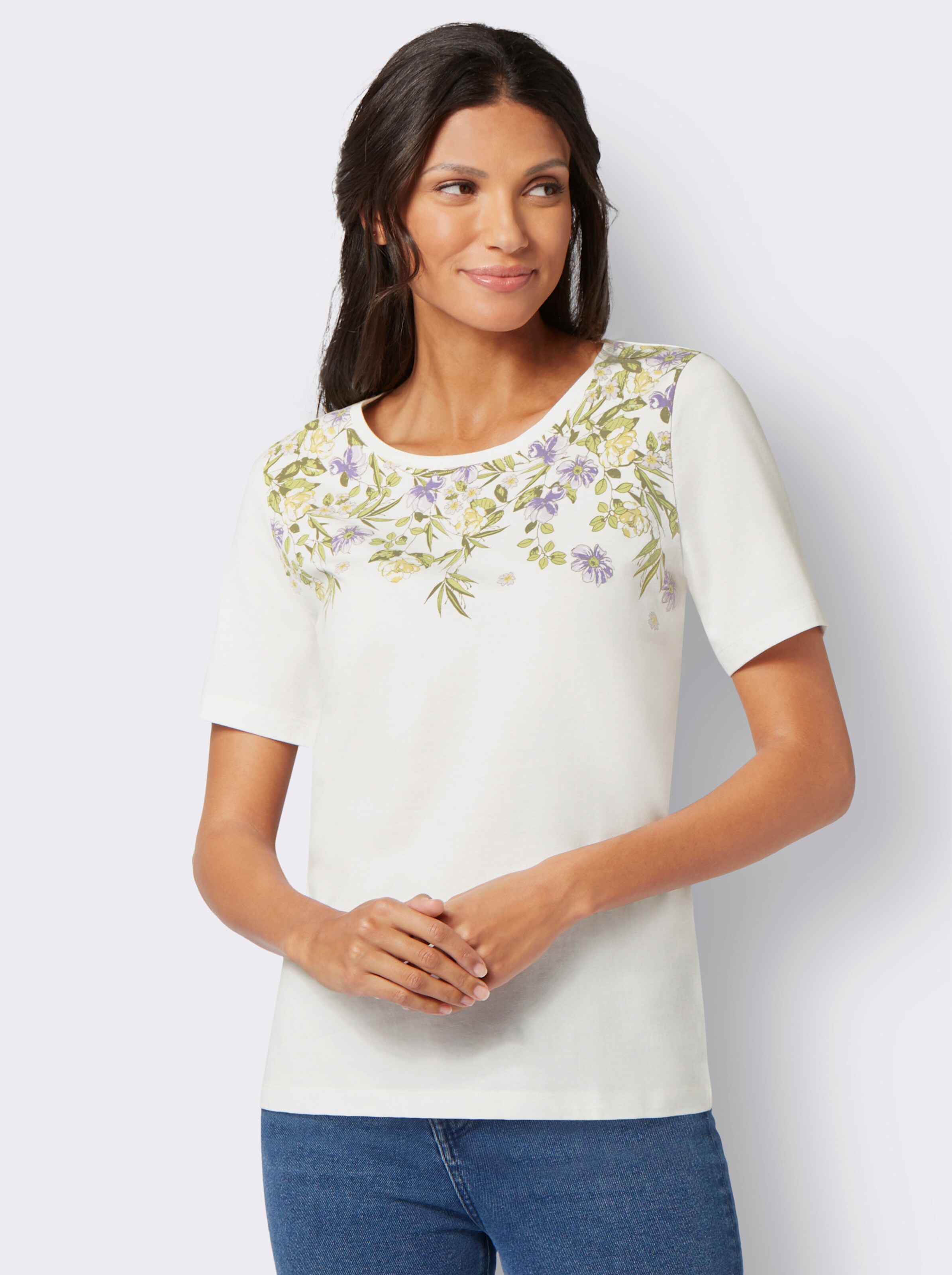 Kurzarmshirt mit platziertem Floral-Muster