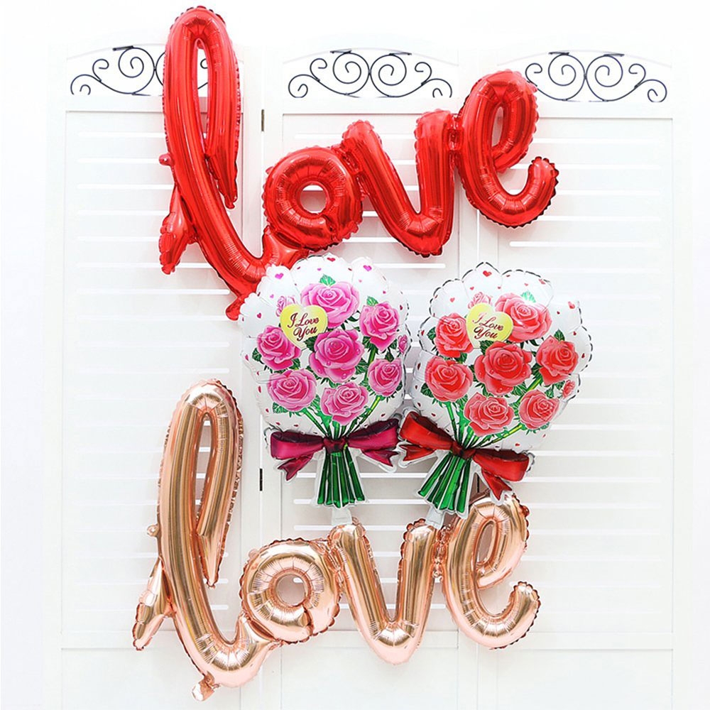 (108x65cm) 3D Love Folien Ballon Buchstaben Deko Luftballon für Valentinstag / Hochzeit / Muttertag  - Roségold