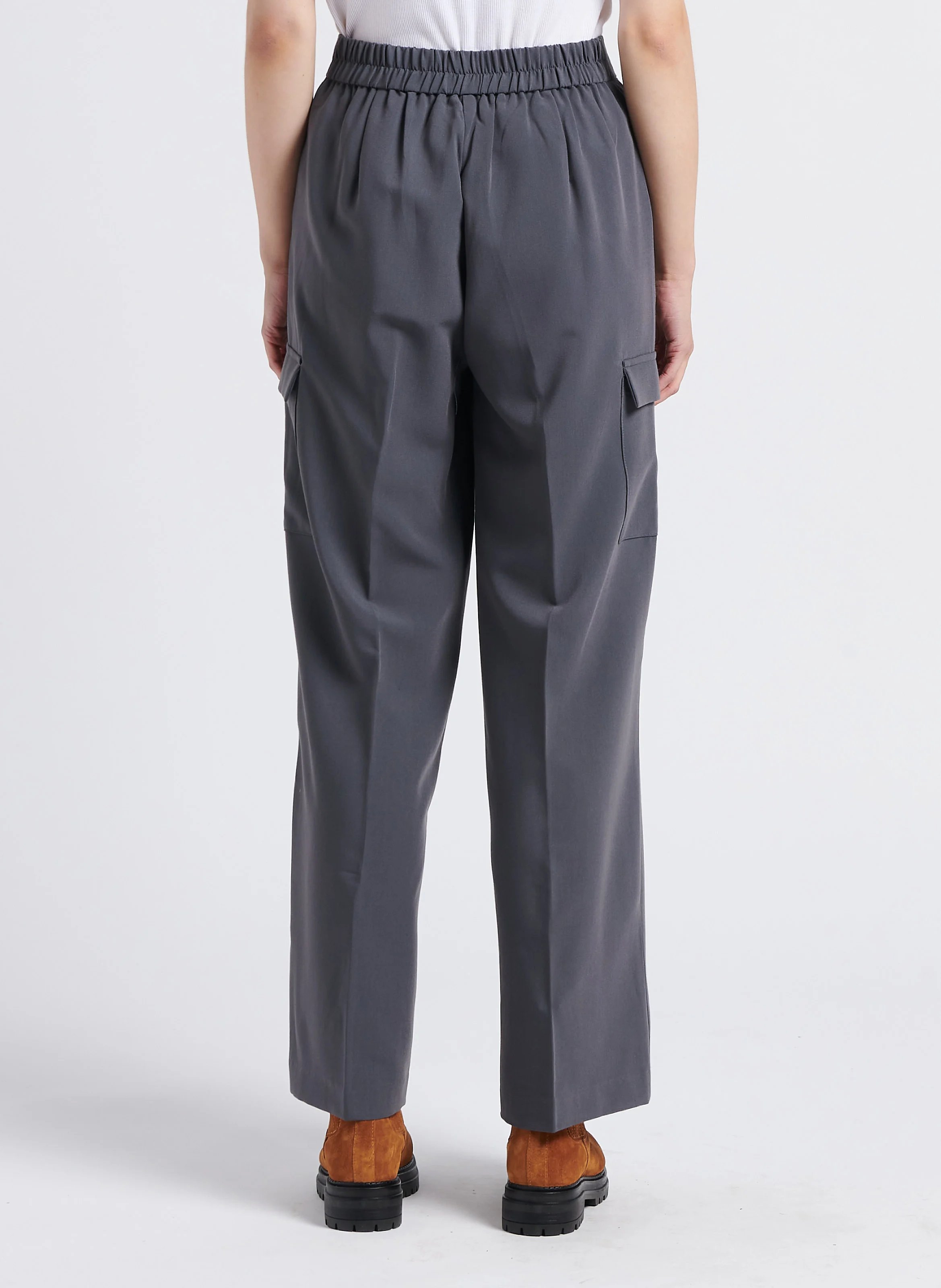 LUGO - Pantalon fluide cargo taille haute | Argent