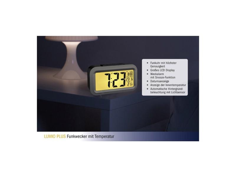TFA Dostmann Digitalwecker Lumio Plus Silber Digitaler Funk-Wecker mit Temperatur