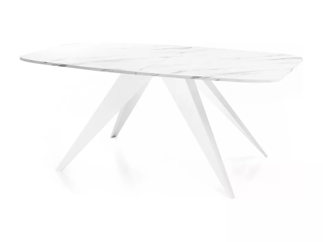 Table à Manger Extensible Style Loft - Table Industrielle Avec Pieds Métalliques Blancs - Design Moderne Pour Salon - 160 Cm Extensible à 200 Cm - Marbre Blanc