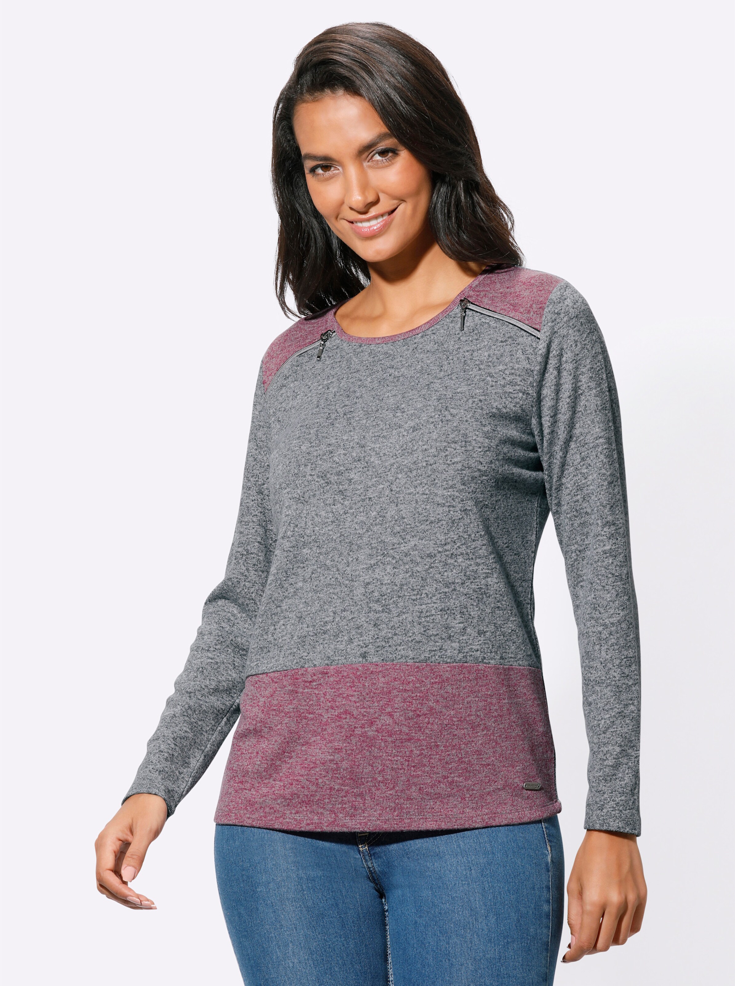 Shirt in grau-malve-gemustert