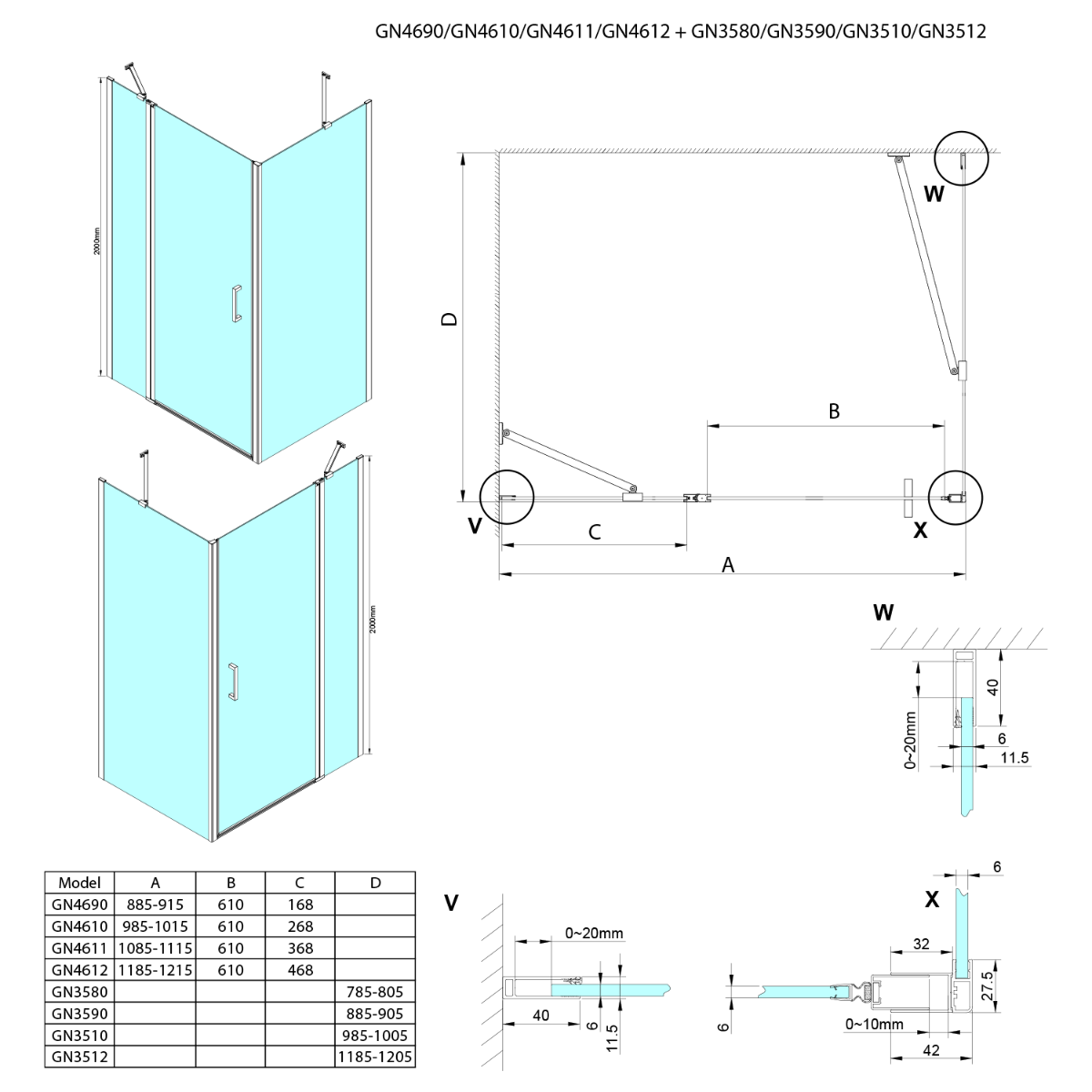 Gelco Loro zijwand 80x200cm chroom