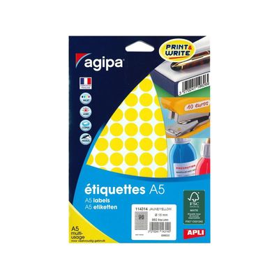 Apli Agipa - Etui A5 - 960 Pastilles jaunes - diamètre 15 mm - réf 114314