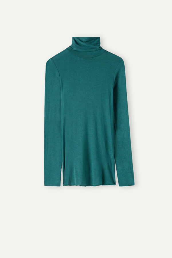Camiseta de manga comprida com gola alta em cashmere modal ultraleve