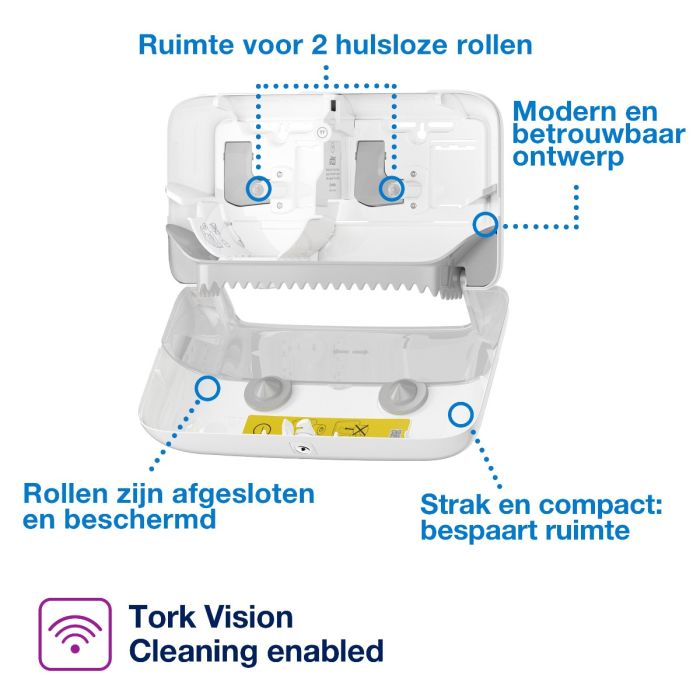 Tork 558040 Hulsloos Toiletpapier Dispenser Wit T7 wc-papierhouder Mid-size Elevation Lijn (558040)