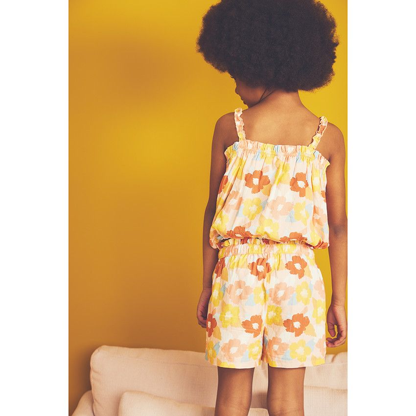 Ensemble 2 pièces imprimé fleurs retro pour fille - Rose
