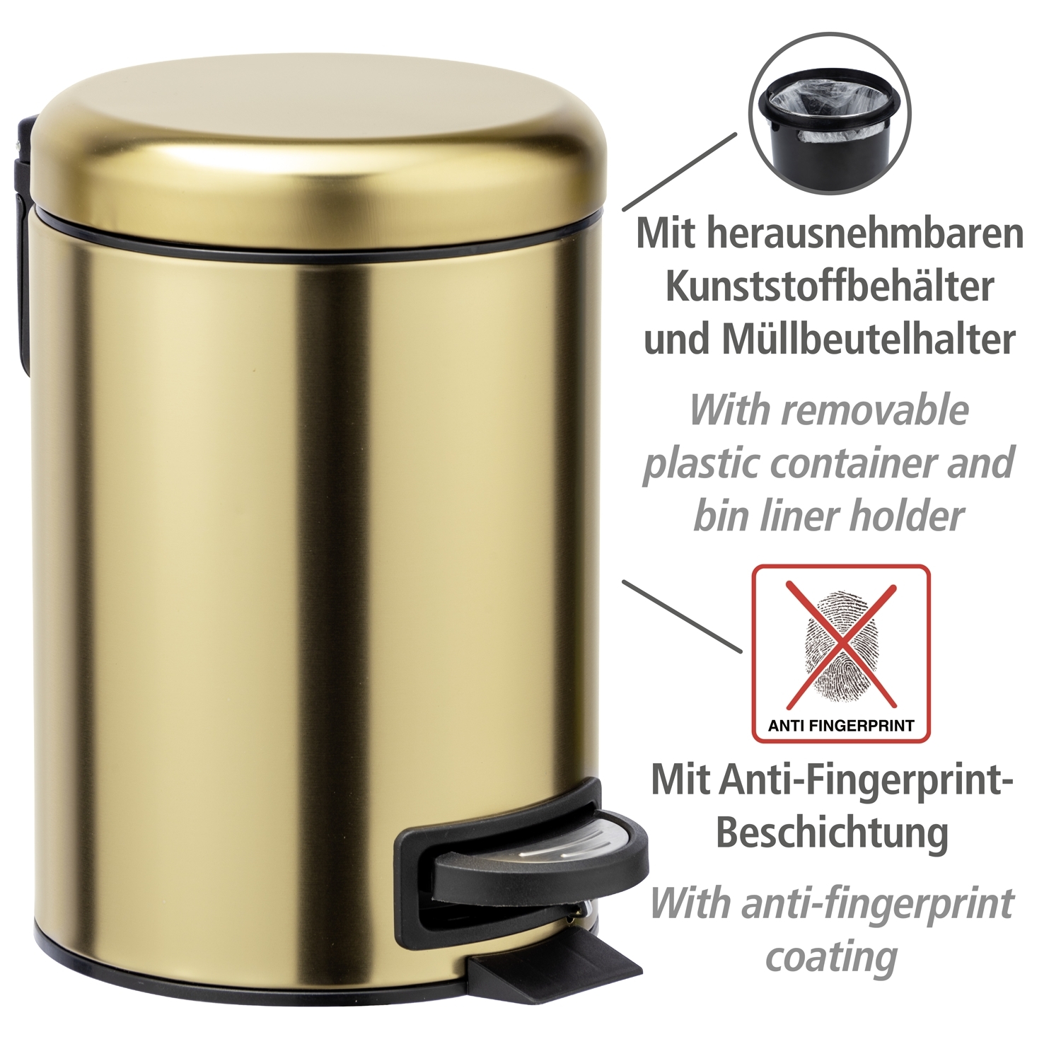 Wenko Leman afvalemmer 3 liter RVS goud mat