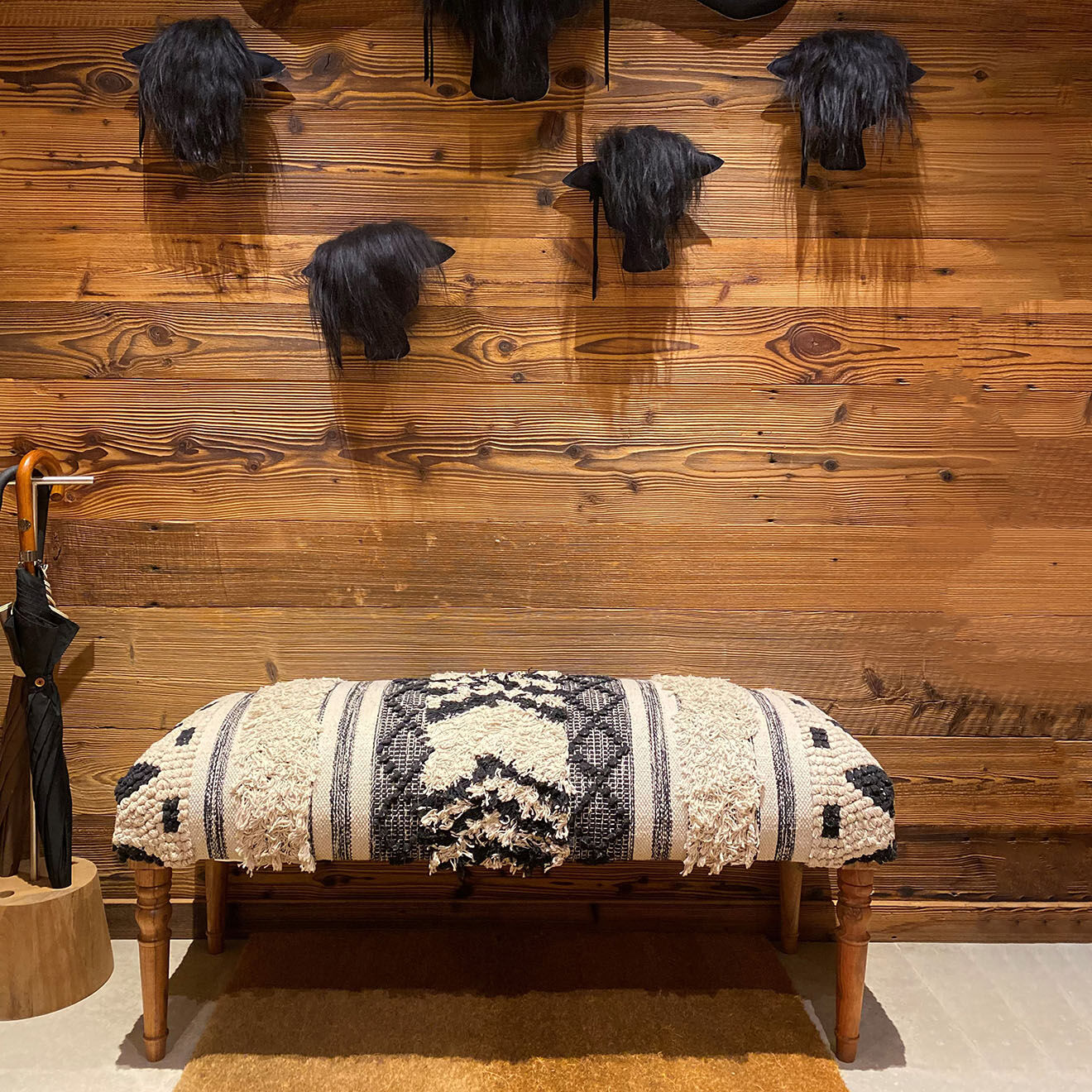 Now's home Banc en coton assam blanc/noir - 115x40x40 cm
