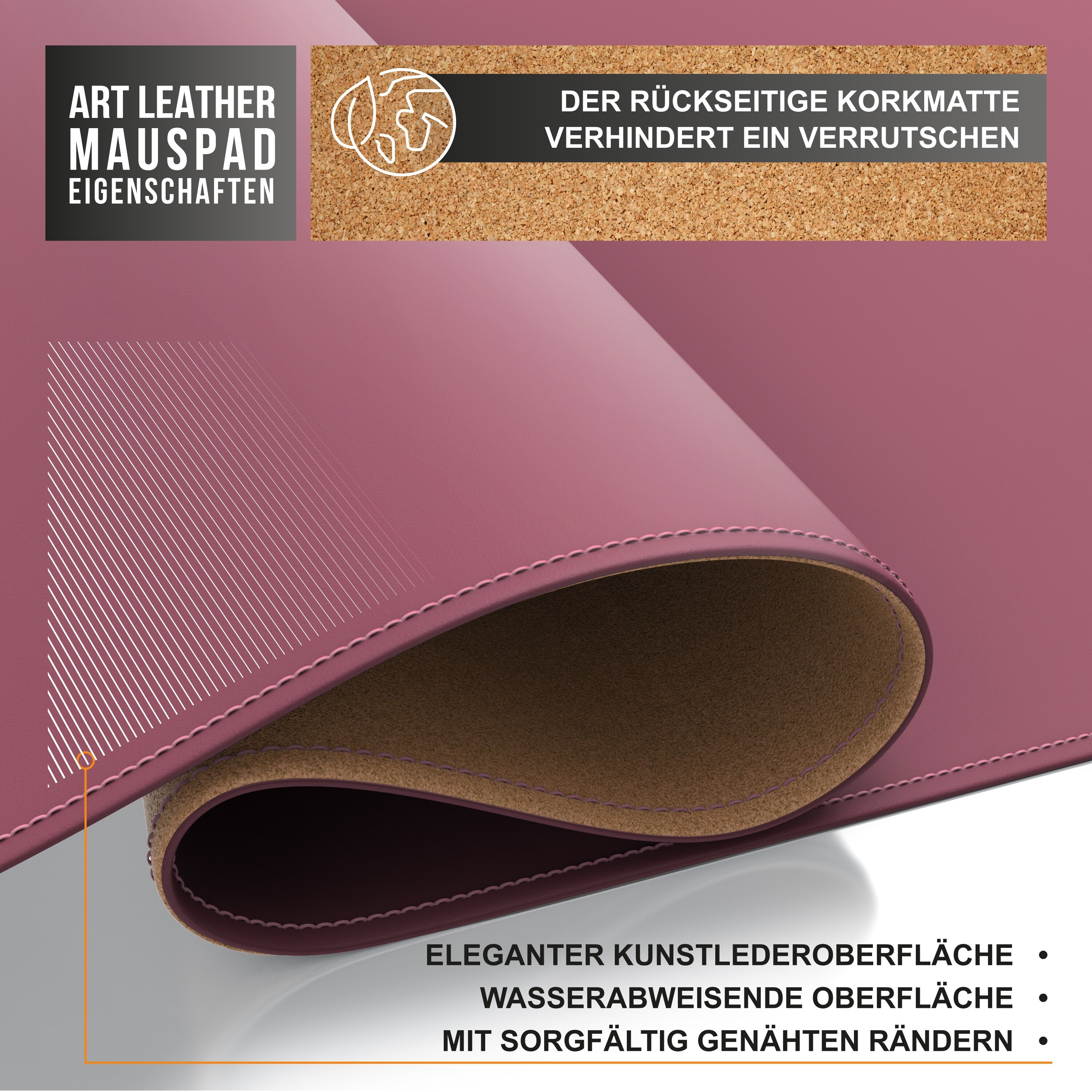 CSL Mauspad, XXL 800 x 400 x 3 mm Schreibtischunterlage, XXL Mousepad / Rutschfest, pink