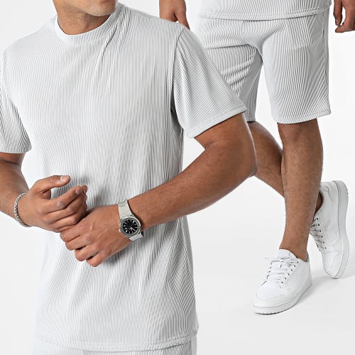Ensemble Tee Shirt Et Short Jogging Gris Clair
