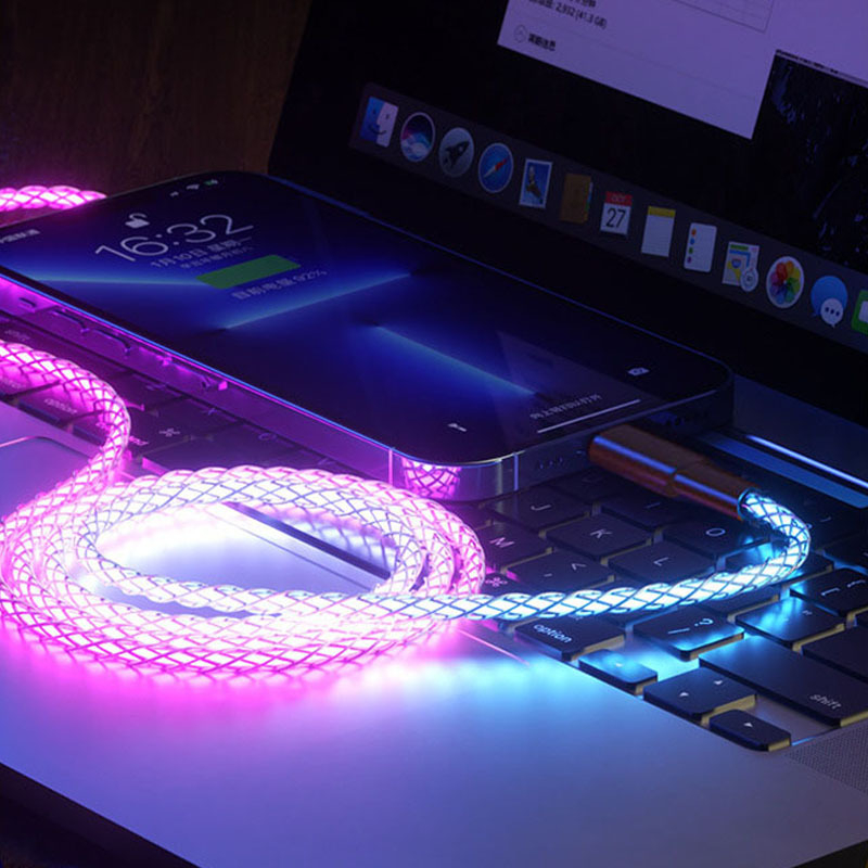 (1m) 60W USB A auf USB C Ladekabel LED Leuchtendes Datenkabel - Bunt