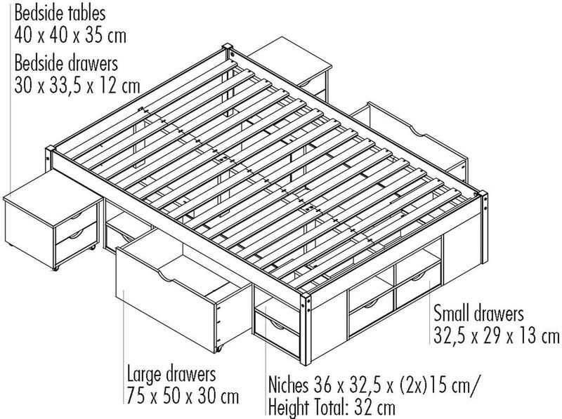 Xavier - Bed - White wash - 160x200cm - Met Opbergruimte