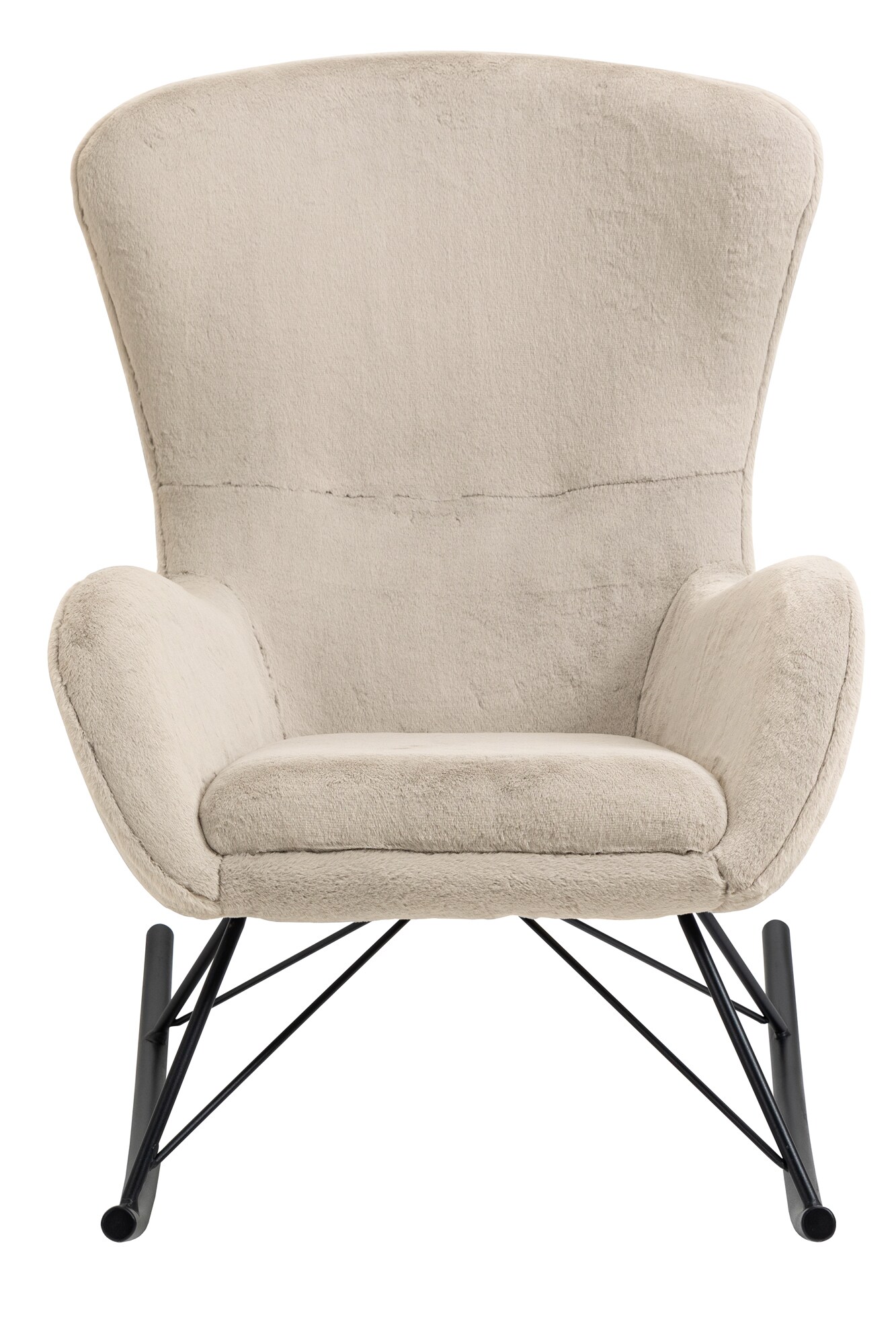 Schaukelstuhl Lammfelloptik beige Schwingstuhl Schwingsessel Schaukelsessel