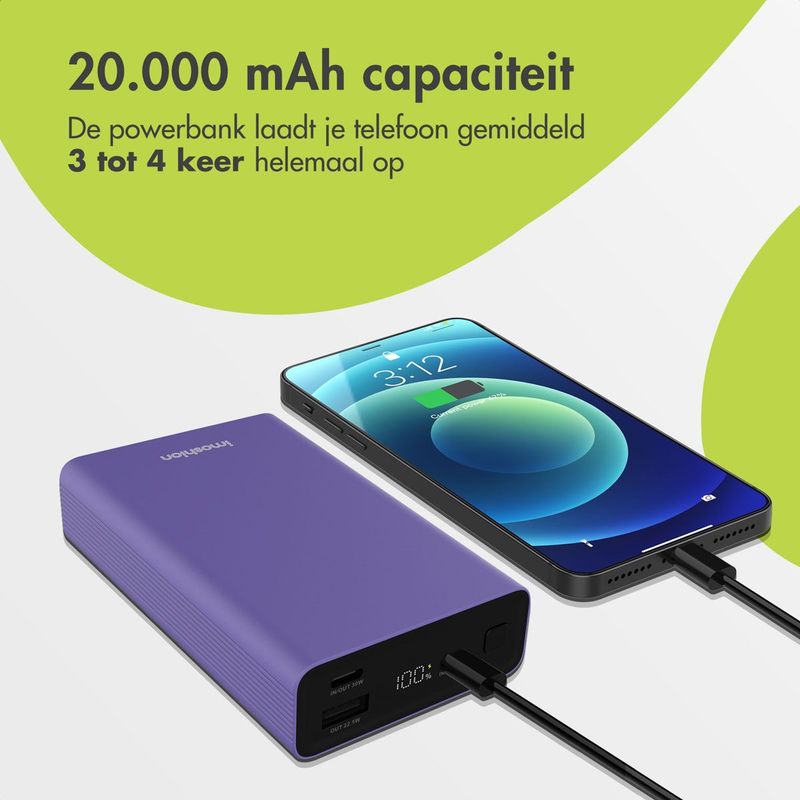 imoshion - Ultra Series - Aluminium Powerbank - Tropical Violet - 20.000 mAh - Snelladen tot 33 watt