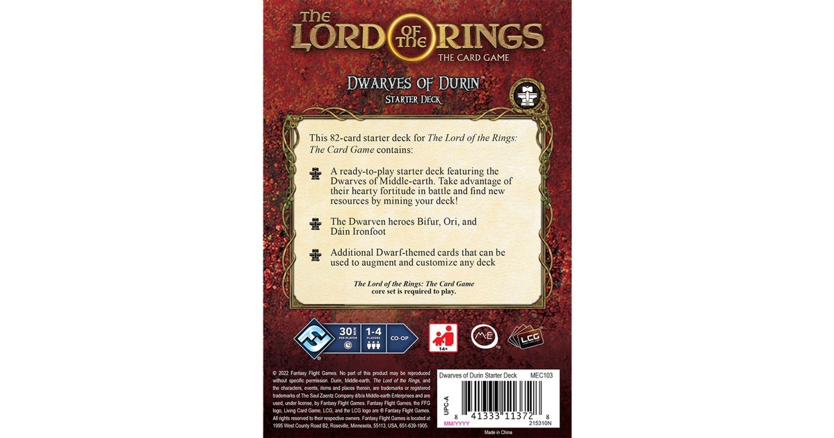 AsmodeeThe Lord of the Rings: Dwarves of Durin Starter Deck Kaartspel  (Engels, Uitbreiding, 1 - 4 spelers, 30 - 90 minuten, Vanaf 14 jaar)