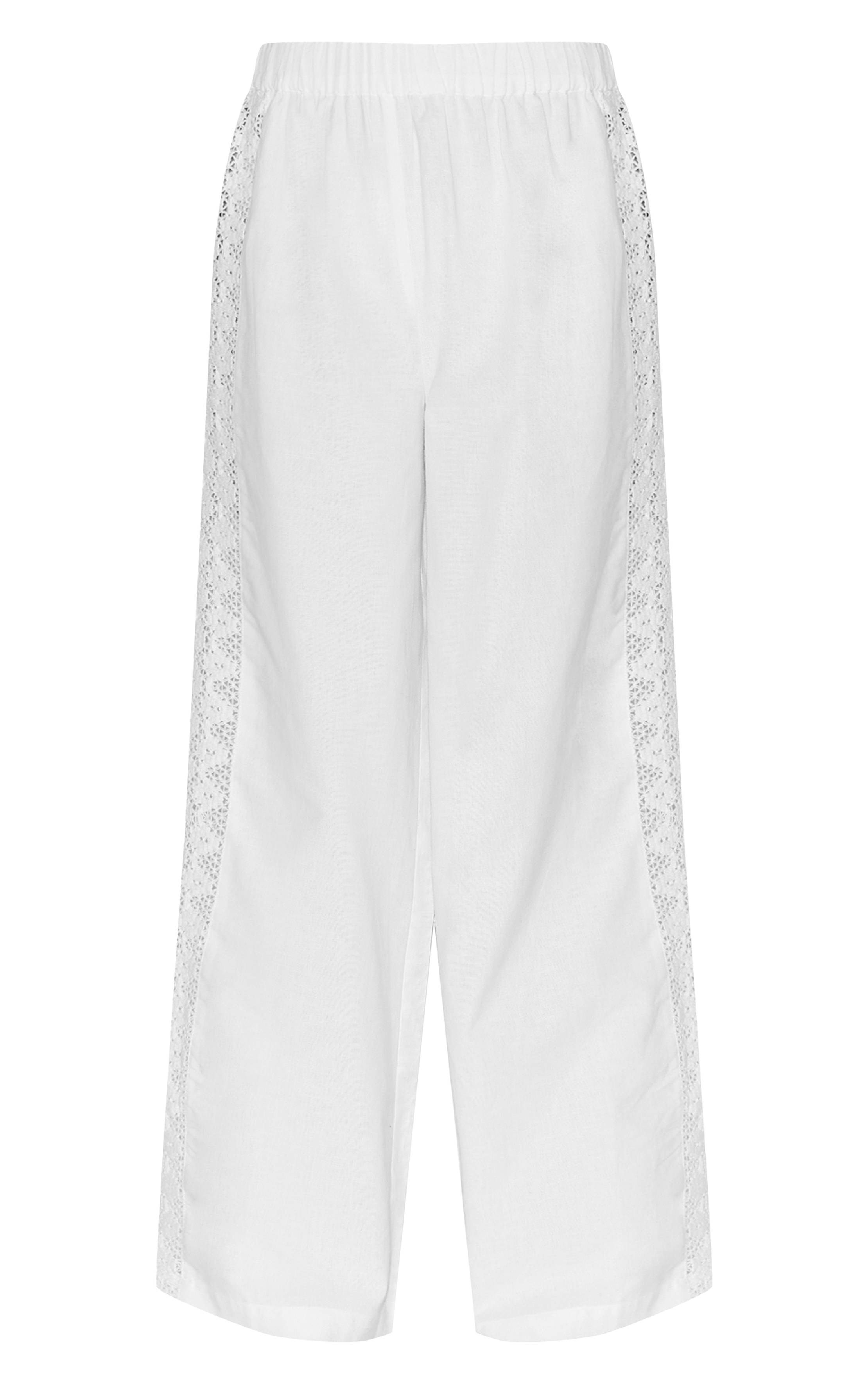 Pantalon Large Petite Aspect Lin Avec Détails Crochet Sur Les Côtés