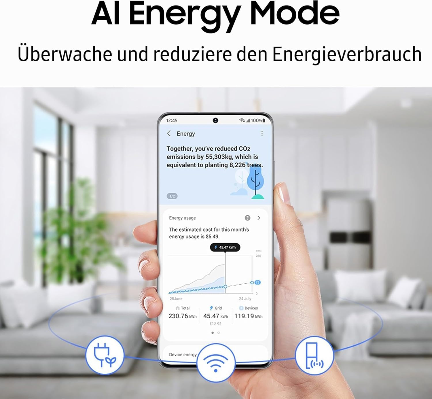 Kühlschrank, 185 cm, 387 l, SmartThings AI Energy Mode, SpaceMax, Außendisplay, No Frost+, Power Cool, Edelstahl Look, RR39C7BH6S9/EG