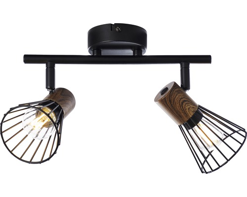 Plafondspot, 2-lichts, HxL 18x39 cm, donker hout/zwart/mat