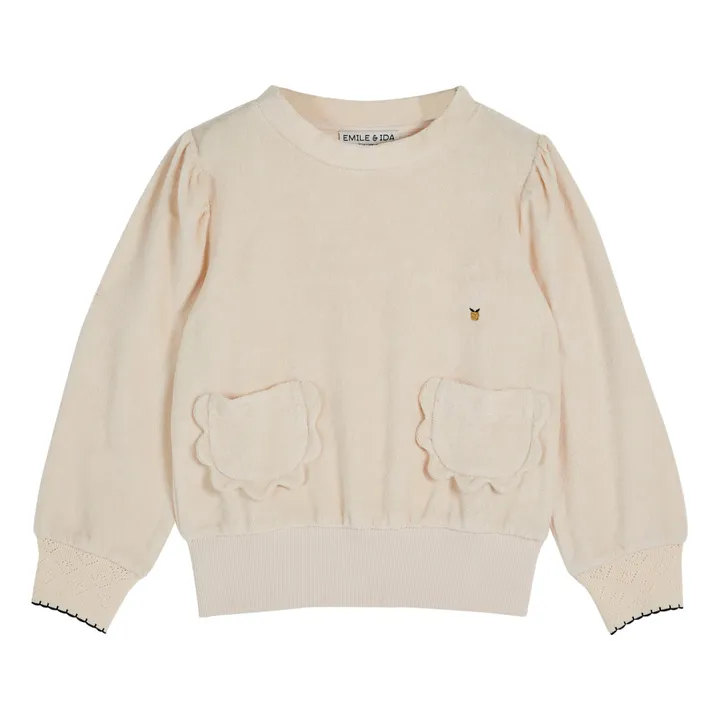 Emile et Ida Sweat Poches Fleurs Eponge | Ecru
