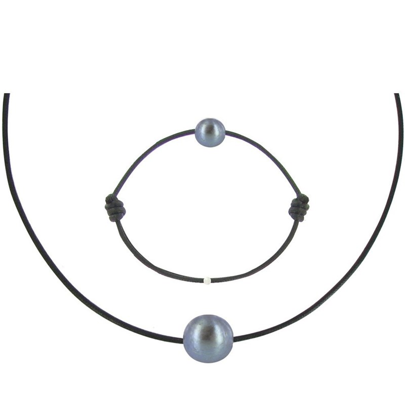 Set Collier et Bracelet Lien La Perle Noire des Poulettes - Classics - Noir
