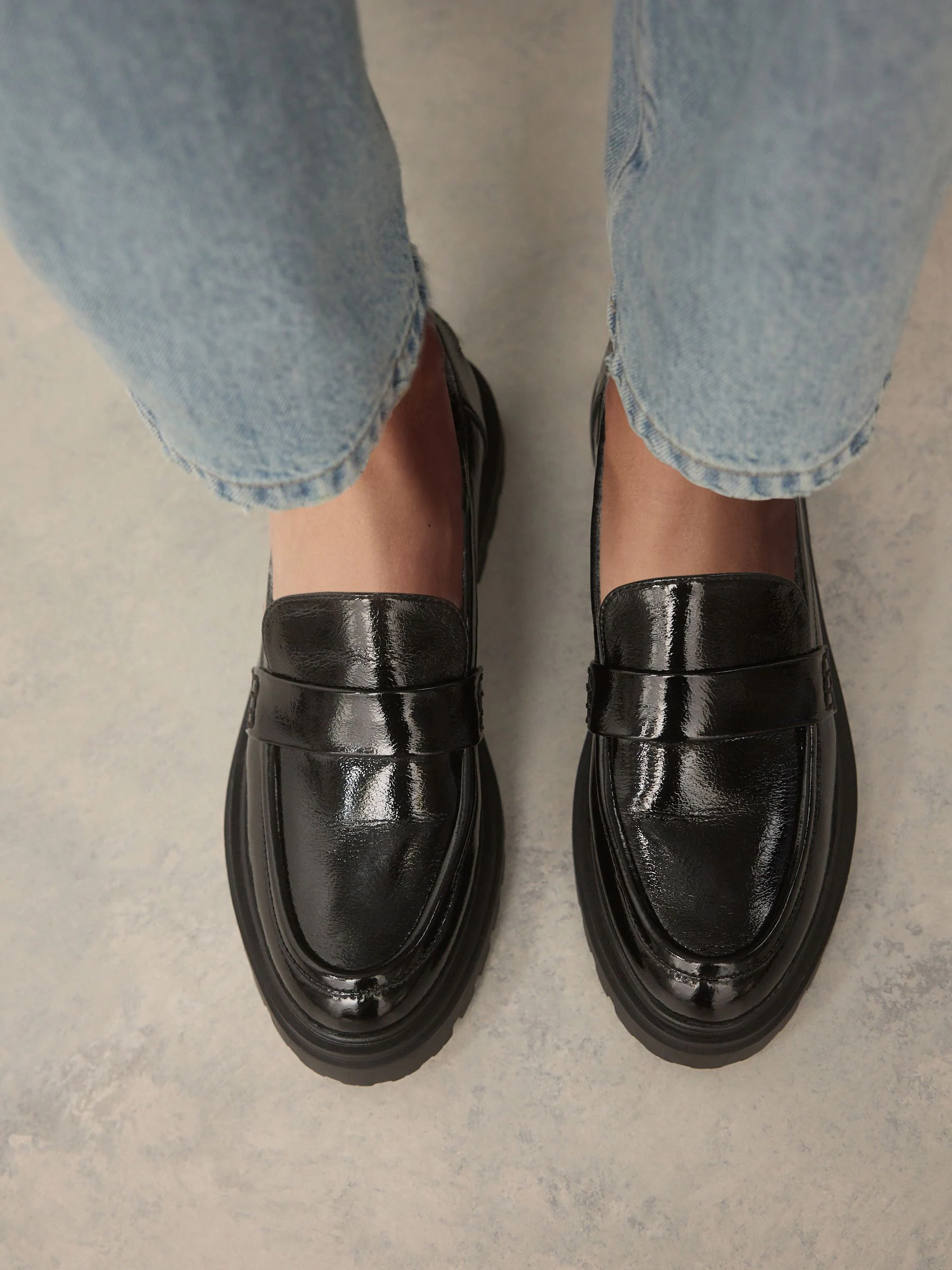 Zwart lak - Loafers met dikke zool