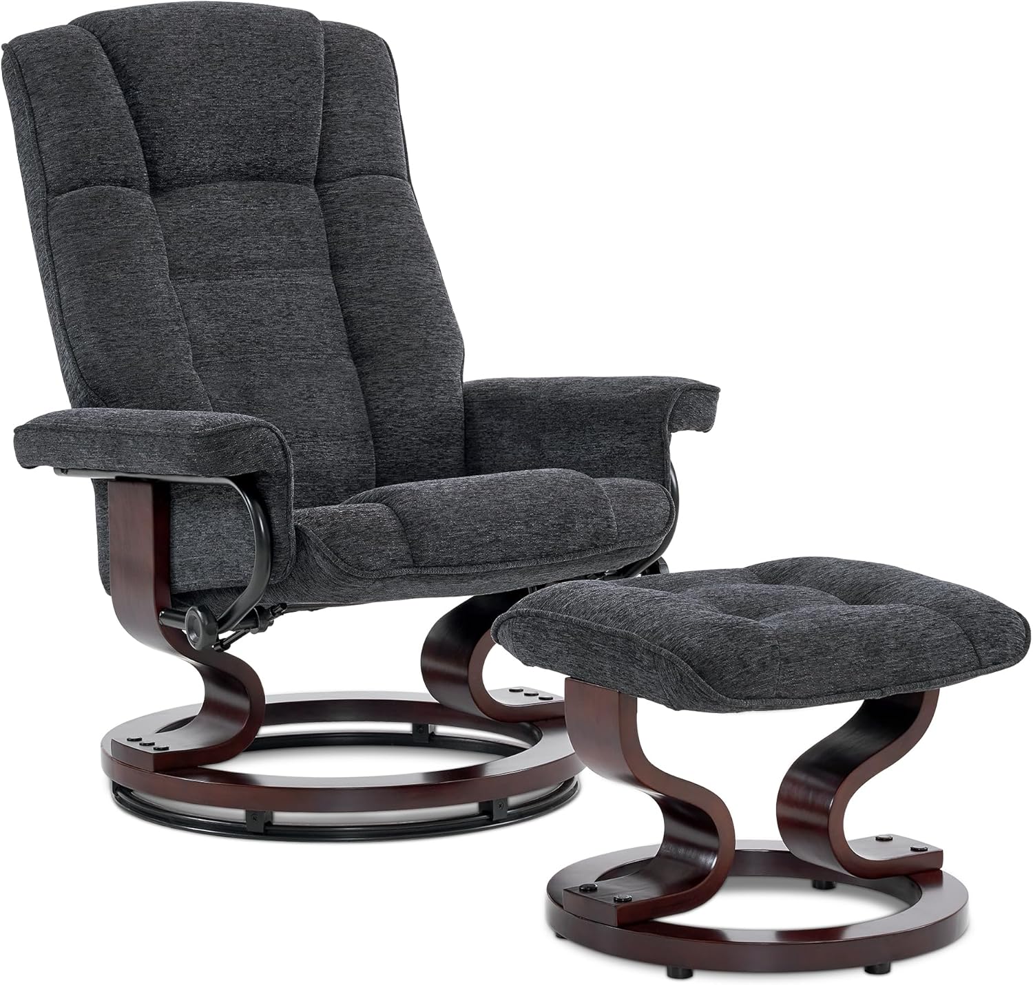M MCombo Relaxsessel mit Hocker, 360°drehbarer Fernsehsessel mit Liegefunktion, bis 120 Kg belastbarer TV-Sessel, moderner Ruhesessel für Wohnzimmer, Webstoff, 9019 (Dunkelgrau-Webstoff)