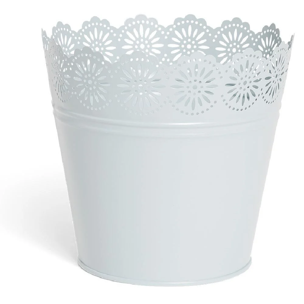 Pot de jardin en zinc motif ajouré bleu clair Ø17xH16cm