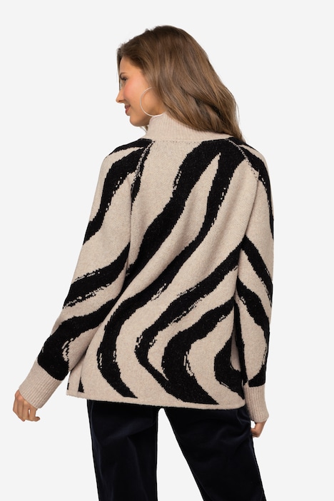 Pullover, Wellen Muster, Wollanteil, Stehkragen, Langarm