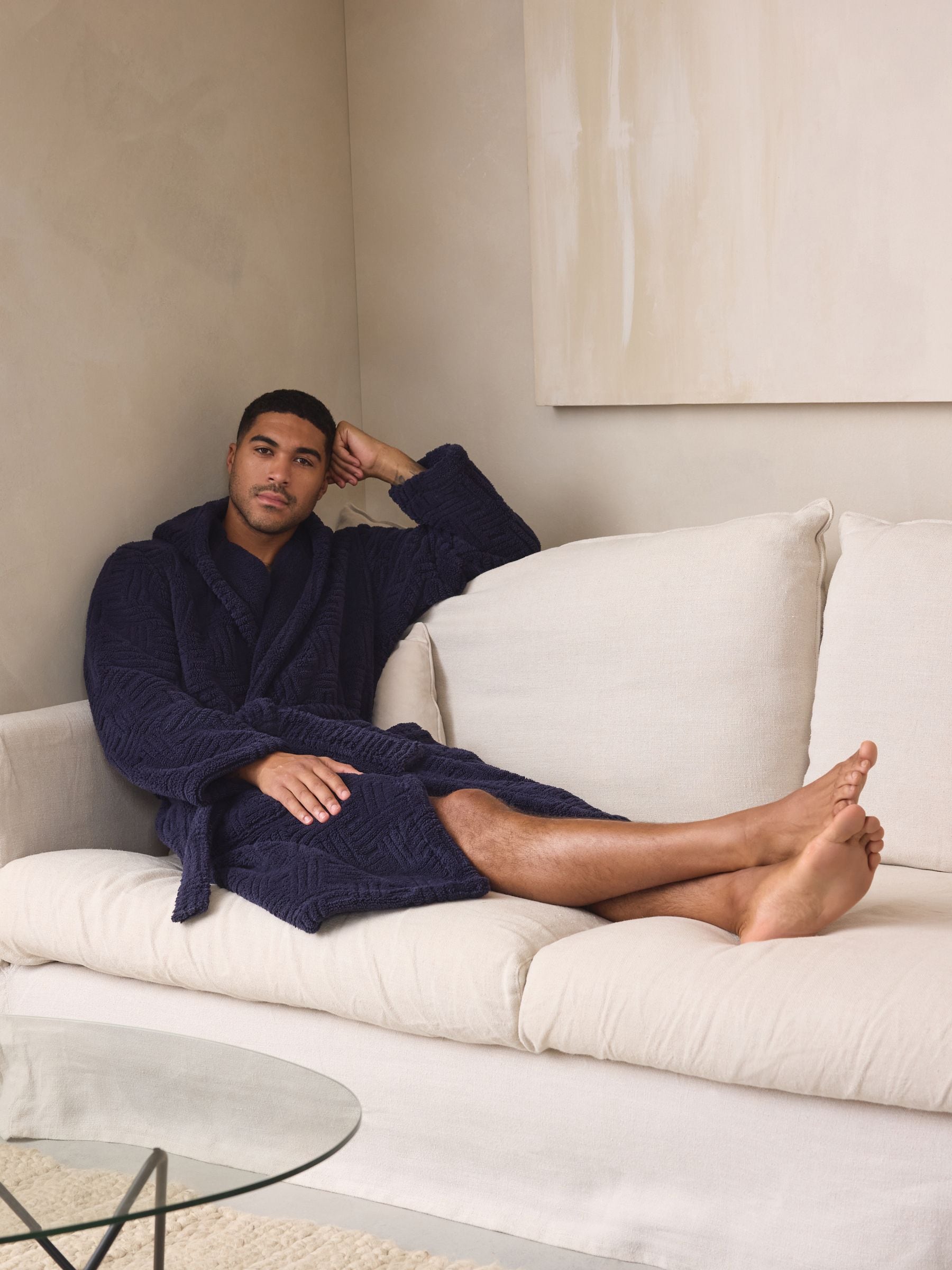 Donkerblauw - Patterned Cut Borg Dressing Gown