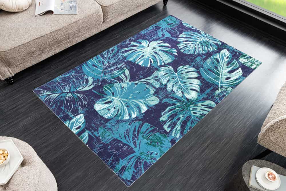 In- und Outdoor Teppich LEAF 180x120cm blau grün Blatt-Design Läufer wetterfest