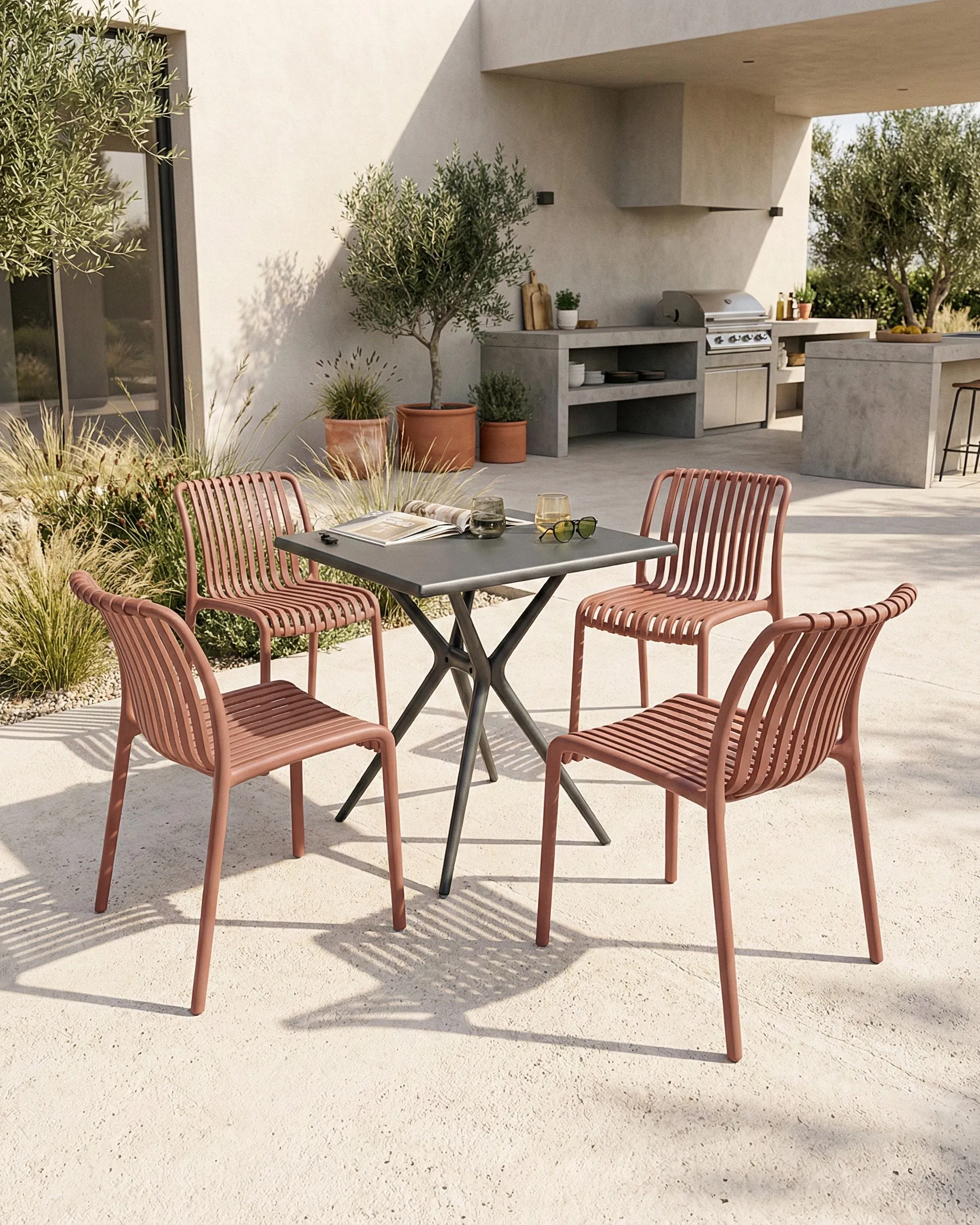 Set van 4 tuinstoelen ARICCIA Lichtrood
