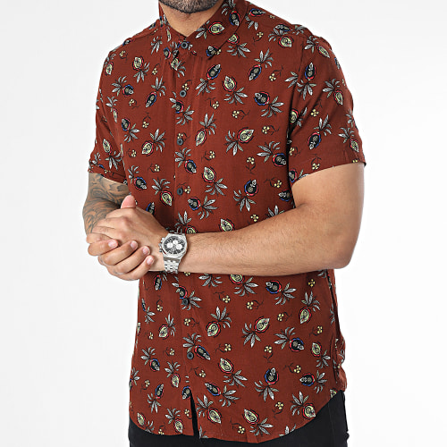 Chemise Manches Courtes Marron Floral