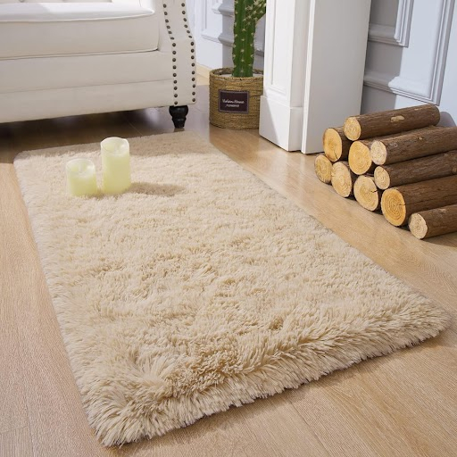 (50x80cm) Polyester Teppich Läufer Flauschige Home Deko Bodenmatte Wohn Teppich - Beige