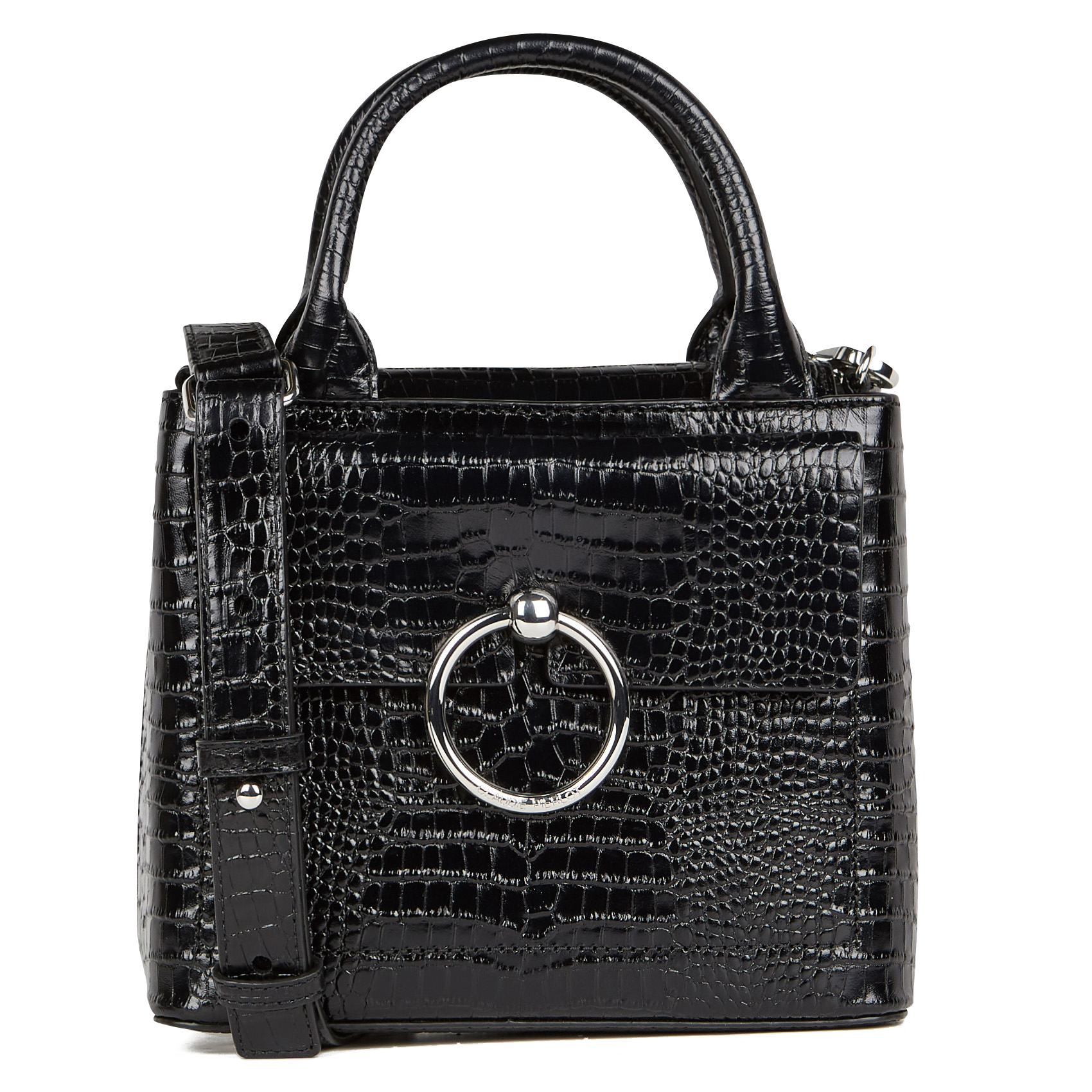 Sac à main en cuir aspect croco | Noir