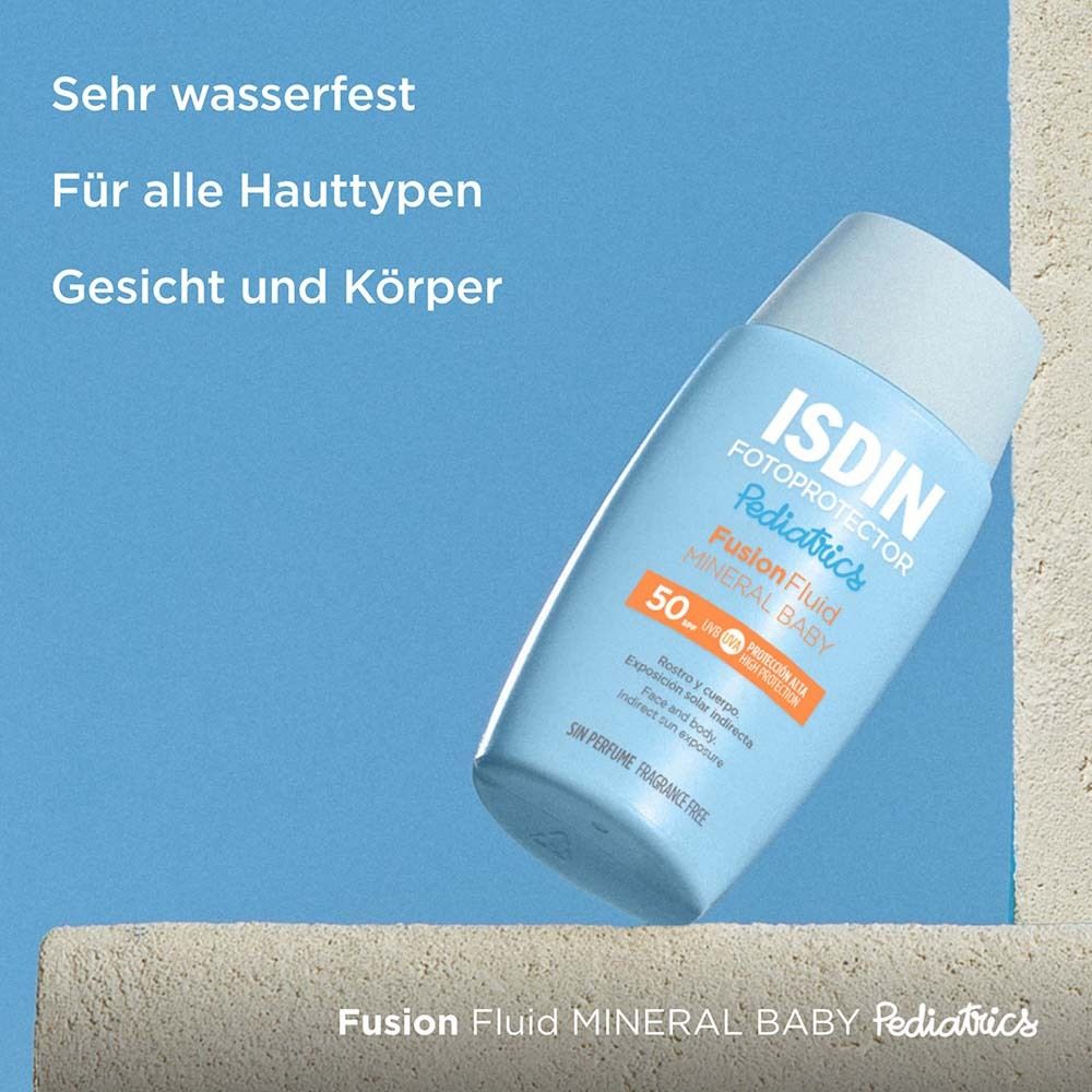ISDIN Fotoprotector Pediatrics Fusion Fluid Mineral Baby SPF 50+ Sonnenschutz für Babys ab 6 Monaten mit 100% mineralischen Filtern