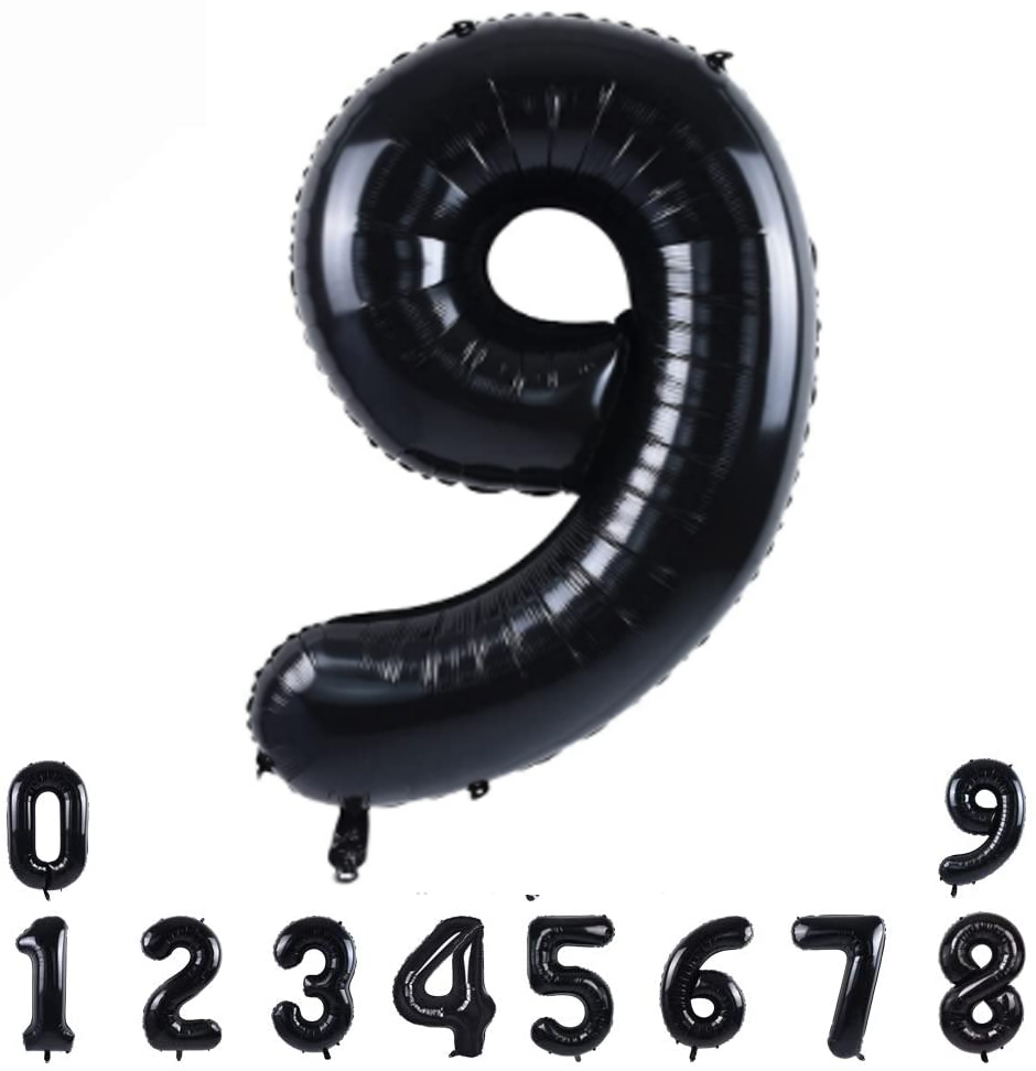 (80cm) Zahlen Ballon Geburtstags Party Luftballon Folienballon - Zahl 9 / Schwarz
