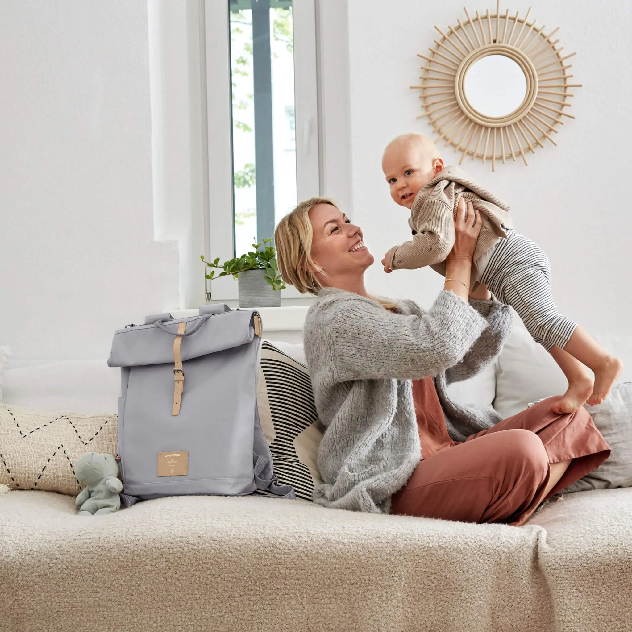 Lassig Sac à Couches Rolltop - Gris