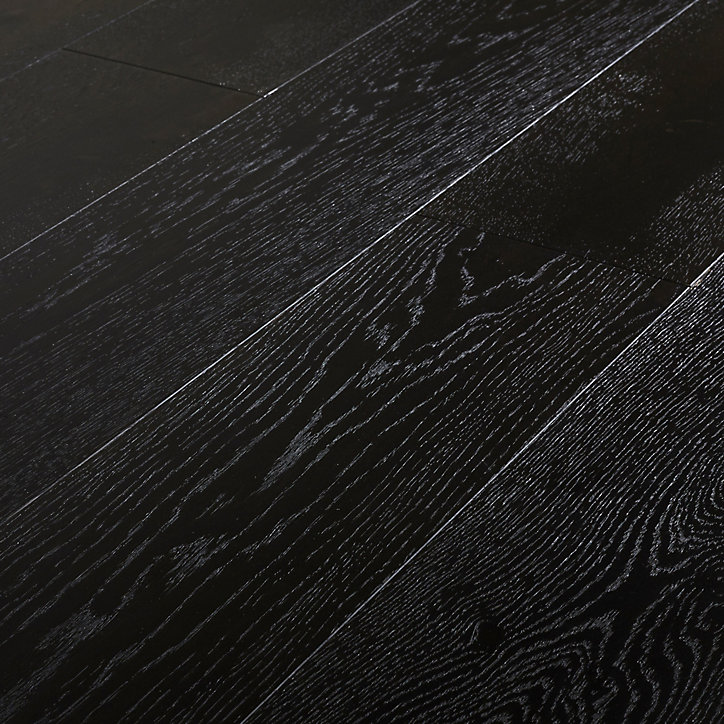 Parquet contrecollé clipsable en chêne GoodHome Oppland finition vernis satiné coloris noir l.19 x ép.1,4 cm