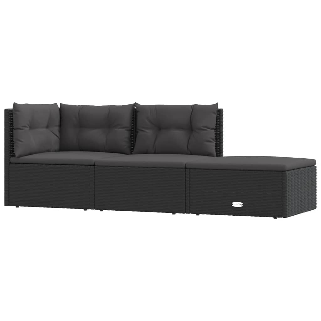Salon de jardin meuble d'extérieur ensemble de mobilier 3 pièces avec coussins noir résine tressée