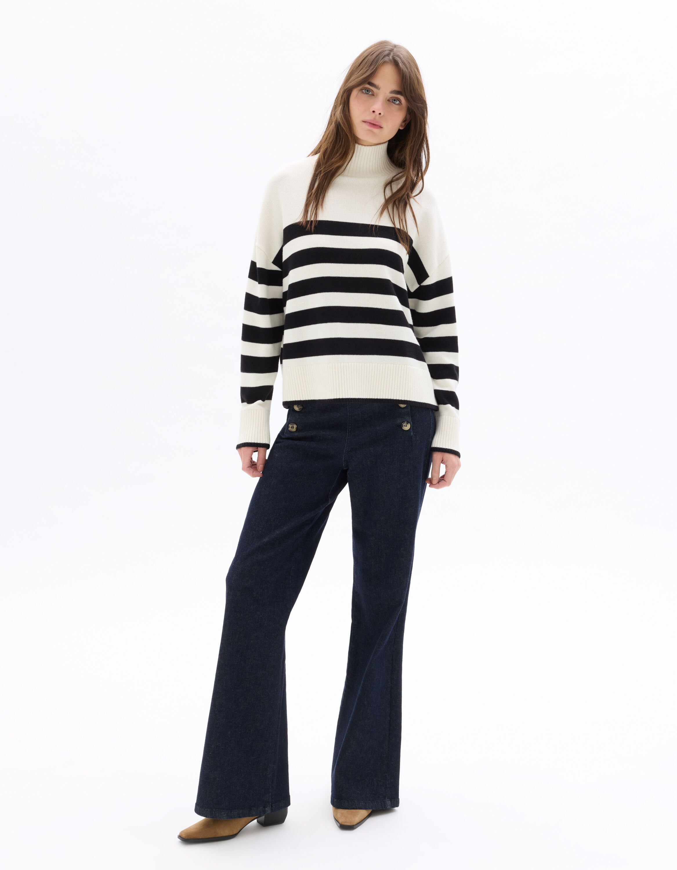 Jean large bouton devant coton stretch - brut