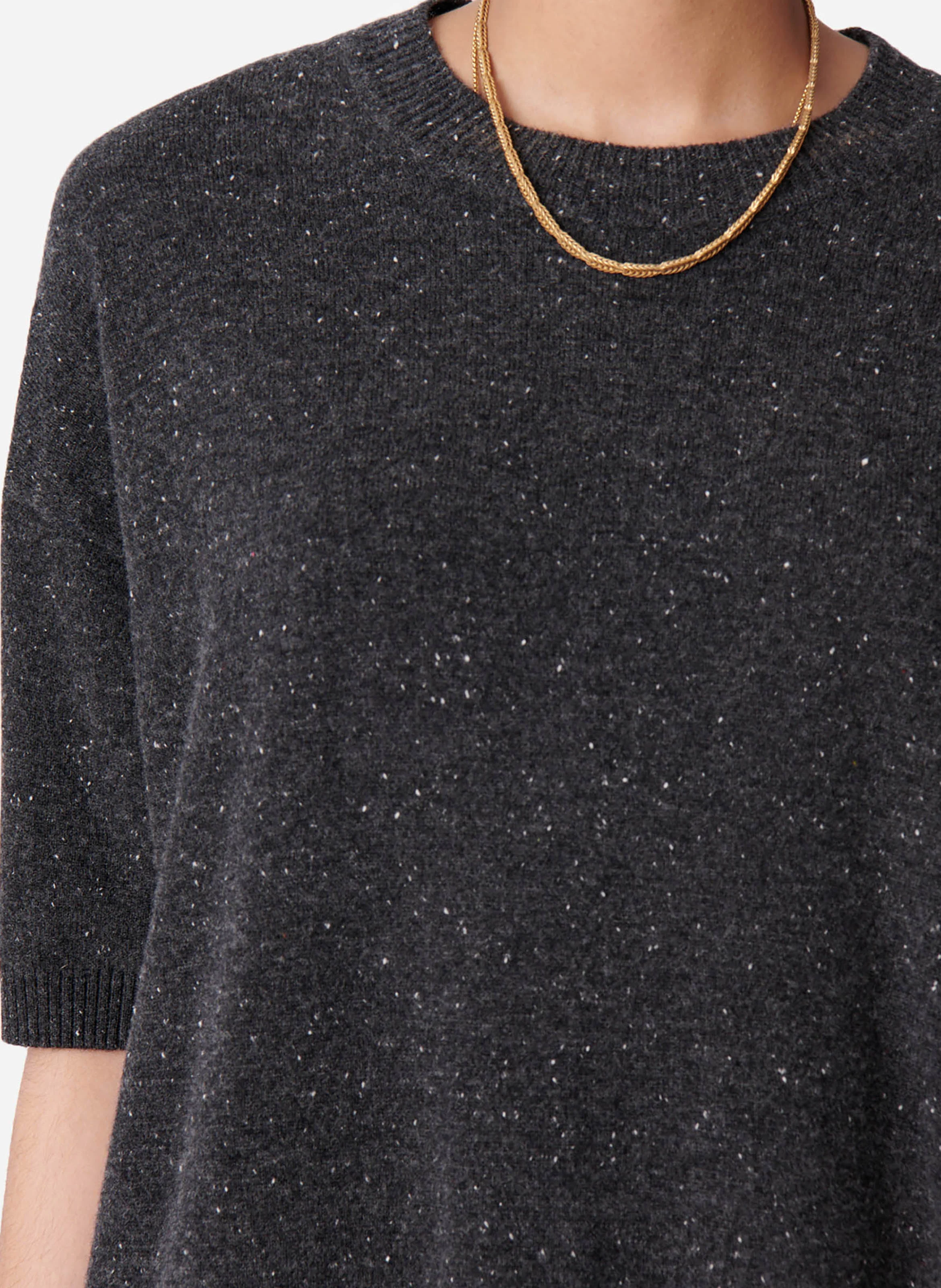 BLEUET - Robe courte col rond en laine mérinos | Noir