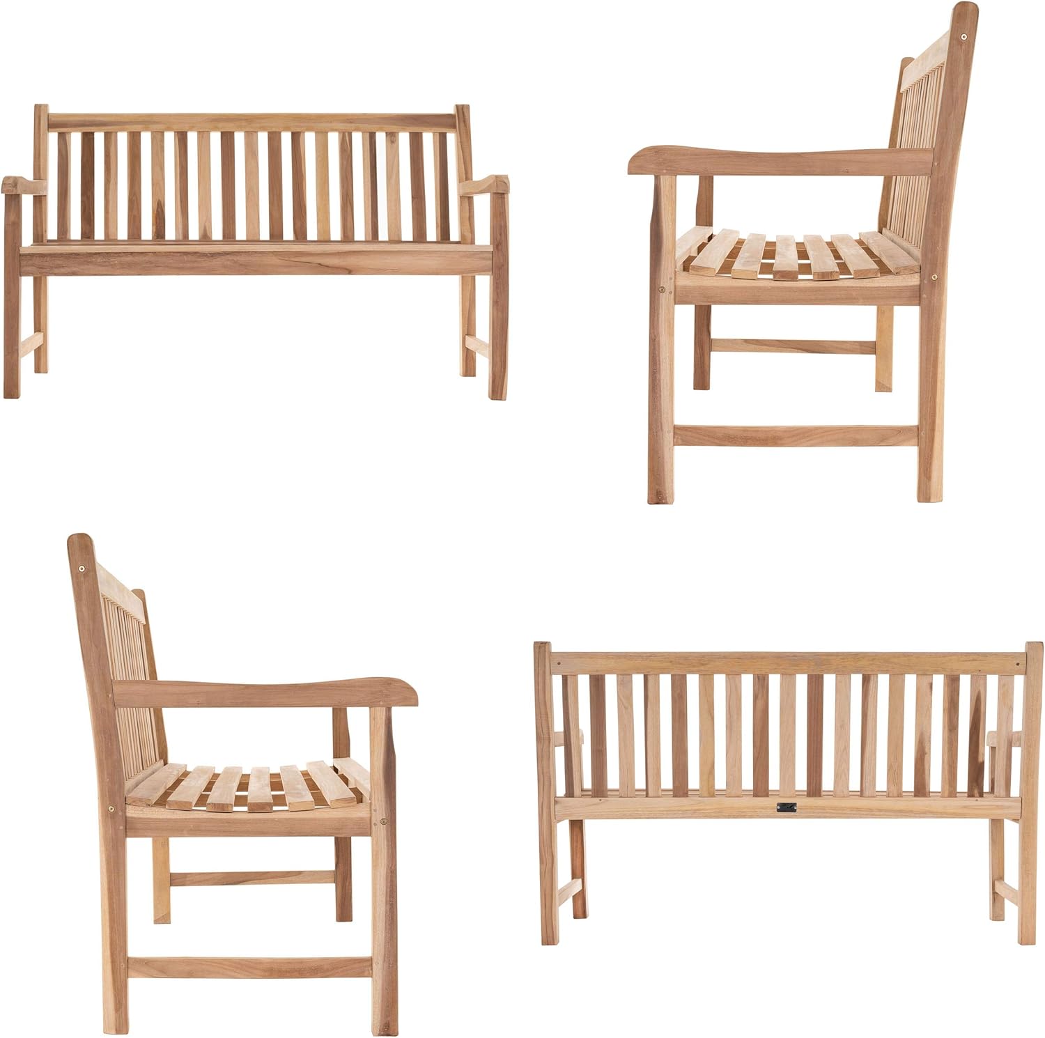 Divero 3-Sitzer Gartenbank Palermo aus zertifiziertem Teak-Holz, unbehandelt - wetterfest – Länge: 150 cm – Farbe: Braun
