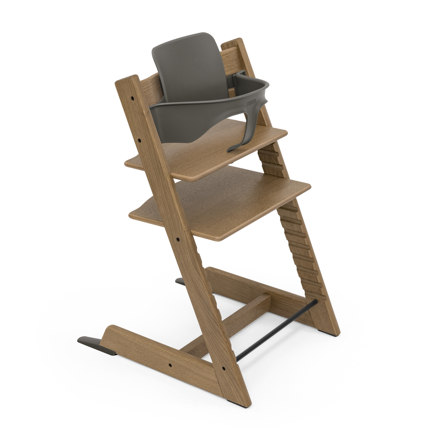 STOKKE® Mega Tripp Trapp® Set Hochstuhl Oak Brown inkl. Newborn Set™ Grey und Baby Set Hazy Grey